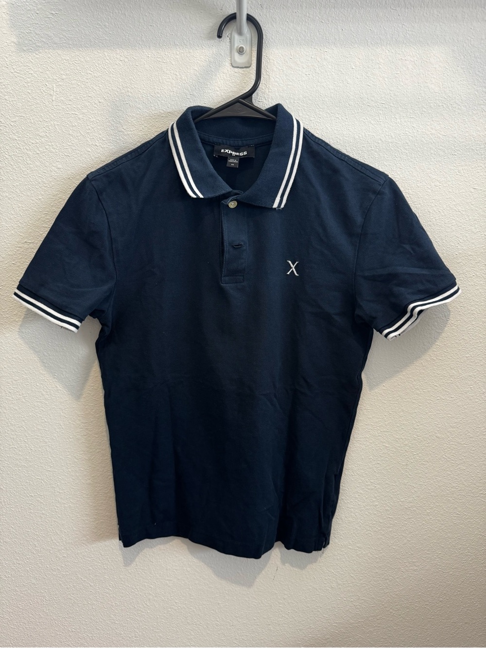 Express Navy Polo with White Contrast Stripes